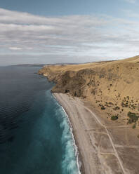 Aerial view of the beach and coast in Rapid Bay facing St, Vincent Gulf, South Australia, Australia. - AAEF10128