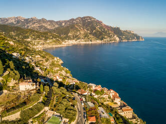 Panoramic aerial view of Maiori on amalfi coast from Atrani, Italy. - AAEF10178