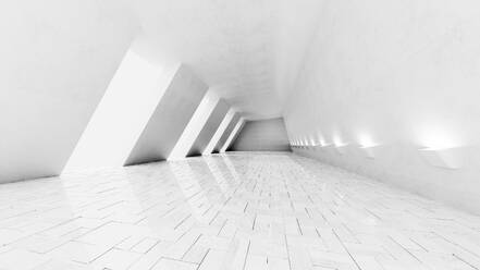 Three dimensional render of white empty corridor with slanted walls - SPCF01517