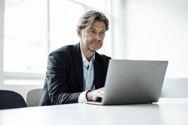 Male professional using laptop while sitting at desk in office - JOSEF05122