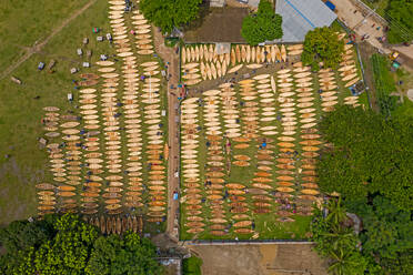 Aerial view of a large garden used as local fishing boat market in Ghior  Central playground