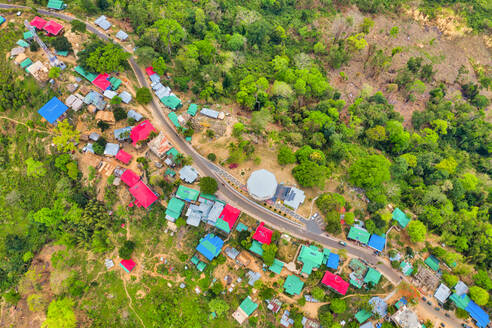 Aerial view of Lushai, an heritage small village in Sajek Valley, near Bagaichhari township, Chittagong, Bangladesh. - AAEF10629