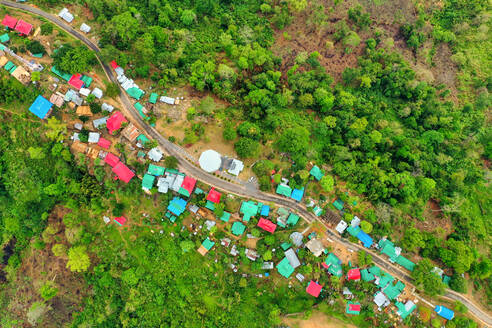 Aerial view of Lushai, an heritage small village in Sajek Valley, near Bagaichhari township, Chittagong, Bangladesh. - AAEF10753