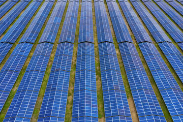 Aerial view of the largest solar panel complex in Bangladesh along Karnaphuli river in Kaptai, Chittagong state, Bangladesh. - AAEF10765