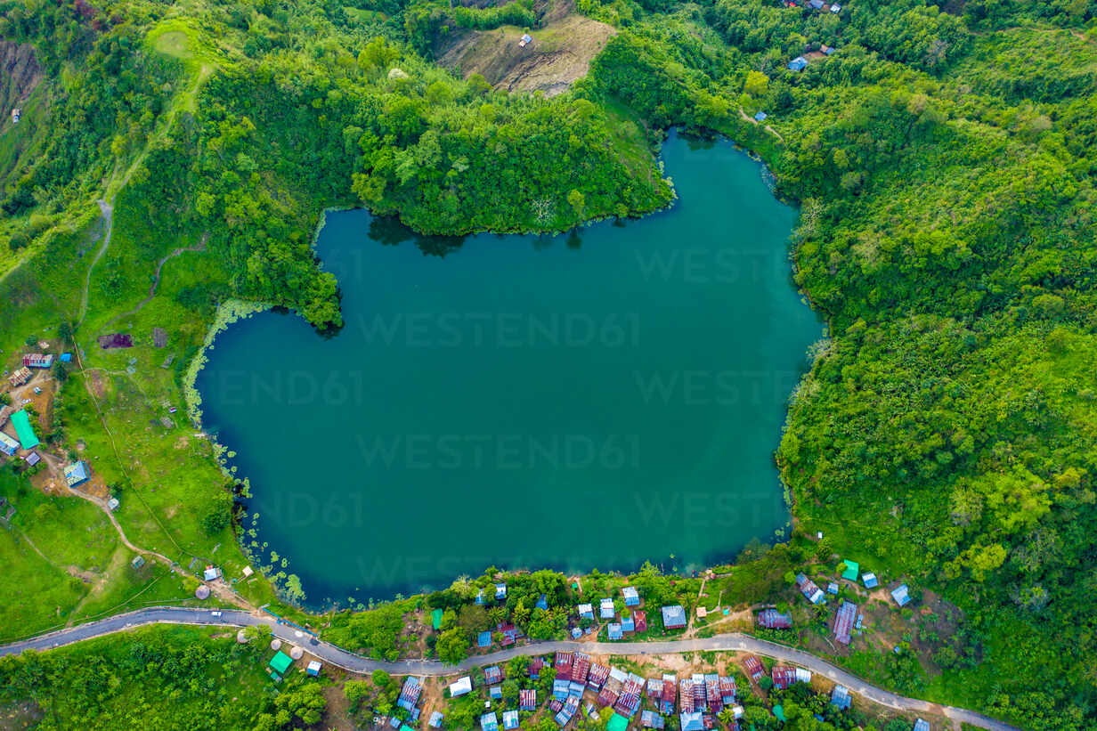 Aerial view of a few cottage along Boga lake in Ruma, Chittagong
