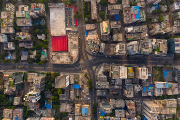 Aerial view of an empty junction in Dhaka city centre, view of the Gulshan circle roundabout in Dhaka, Bangladesh. - AAEF11018