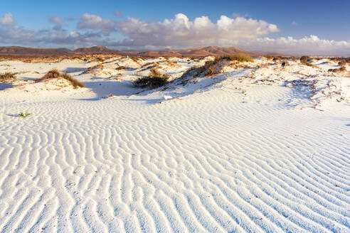 Weißer Sand der vom Wind geformten Wüstendünen, El Cotillo, La Oliva, Fuerteventura, Kanarische Inseln, Spanien, Atlantik, Europa - RHPLF20458