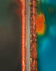 Aerial view of road passing through Minas de Rio Tinto in Spain. - AAEF11395