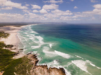 Aerial view of Hermanus with Blue Flag Grotto Beach and Walker Bay, South Africa - AAEF11702