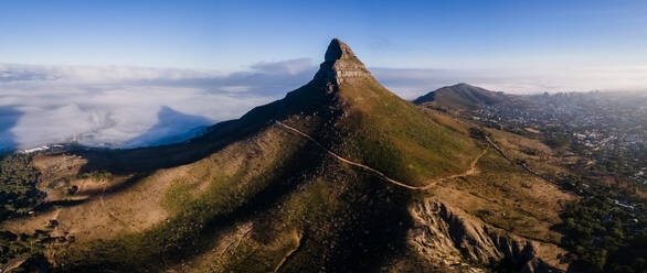 Panoramic aerial view of Lion‚Äôs Head mountain hiking trail at sunrise Cape Town, South Africa - AAEF11727