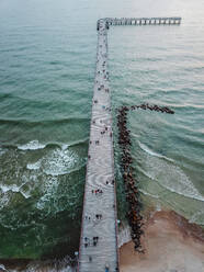 Aerial view of wooden bridge to the Baltic sea in Palanga, Lithuania - AAEF11737