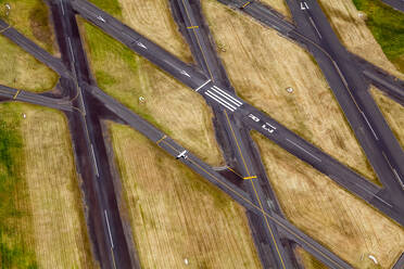 Aerial view of aeroplane on taxiway st Moorabin Airport in Moorabin, Victoria, Australia. - AAEF11765