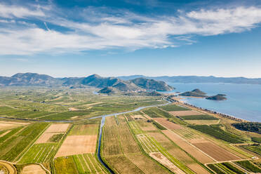 Aerial view of Neretva river estuary in south Dalmatia, Croatia. - AAEF12306