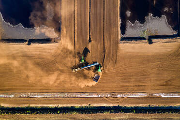 Aerial view of peat bog exploitation for commercial purposes in Aukstumala peatland, Lithuania. - AAEF12735