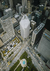 Aerial view of Chicago skyscrapers in city downtown, Chicago, Illinois, United States. - AAEF13073