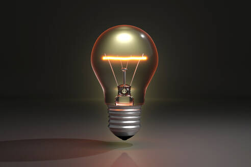 Three dimensional render of old-fashioned light bulb glowing against dark background - SPCF01550