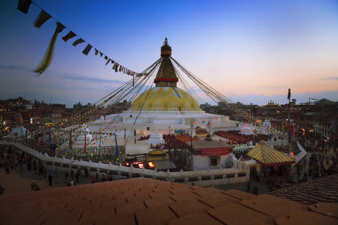 Nepal, Bagmati Province, Kathmandu, Boudhanath stupa at dusk - EAF00040