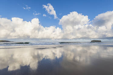 Clouds reflecting in coastal water at Minnamurra Beach with Stack Island in background - FOF12139