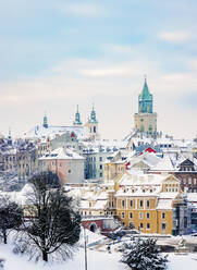 Old Town skyline featuring St. John the Baptist Cathedral and Trinitarian Tower, winter, Lublin, Lublin Voivodeship, Poland, Europe - RHPLF20782