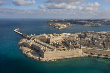 Malta, South Eastern Region, Valletta, Aerial view of coastal fortifications of Fort Saint Elmo - TAMF03203