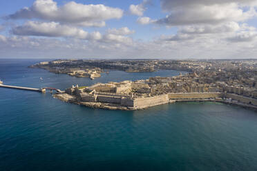 Malta, South Eastern Region, Valletta, Aerial view of coastal fortifications of Fort Saint Elmo - TAMF03206