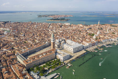 Italy, Veneto, Venice, Aerial view of Piazza San Marco with Doges Palace and Saint Marks Campanile - TAMF03232