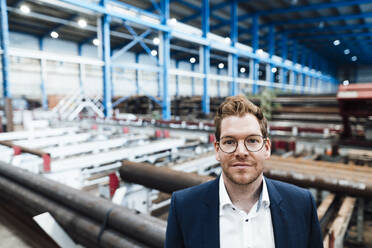 Male professional with brown hair wearing eyeglasses in factory - JOSEF05729