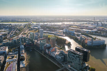 Germany, North Rhine-Westphalia, Dusseldorf, Aerial view of Media Harbour - TAMF03238