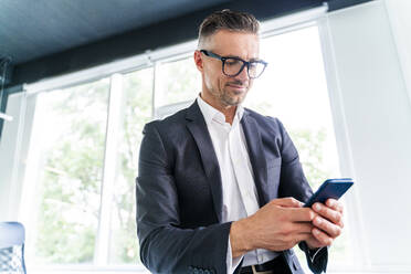 Geschäftsmann benutzt Smartphone im Büro - OIPF01203