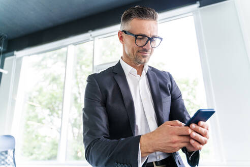 Geschäftsmann benutzt Smartphone im Büro - OIPF01203