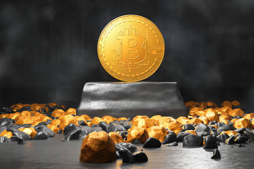 Dreidimensionales Rendering von Bitcoin in einer Goldmine - SPCF01566