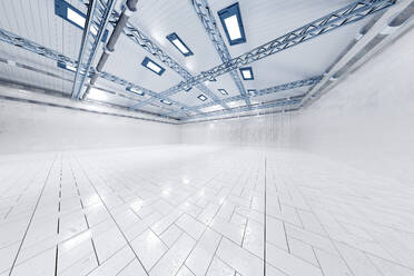 Dreidimensionales Rendering des Innenraums eines hellen, leeren Lagerhauses - SPCF01574