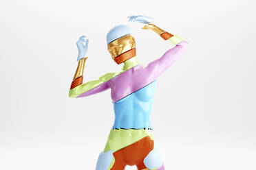 Three dimensional render of naked woman separated into colorful