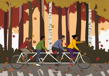 Freunde fahren Tandem im Herbstpark - FSIF05864