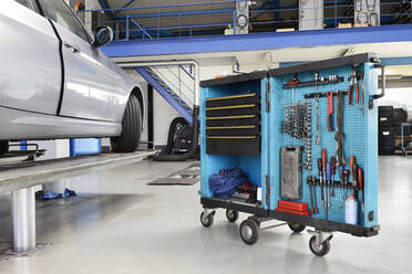 Hydraulikzylinder für Auto anheben und das Fahrzeug in Reparatur Garage  Werkstatt Service Center. Werkzeug und Ausrüstung von Kfz-Konzept  Stockfotografie - Alamy