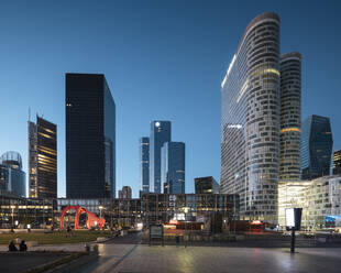 France, Paris, La Defense skyscrapers at night - ISF25296