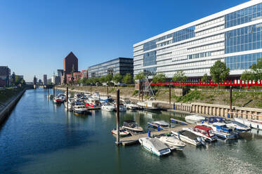 Yachts side by side in river at harbor, Duisburg, Germany - FRF00945