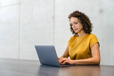 Unternehmerin mit Laptop am Schreibtisch - DIGF16796