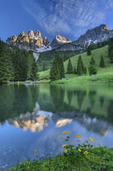 Reflection of trees and mountains in water at Salzburg, Austria - ANSF00059