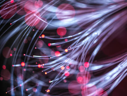 Illuminated red fiber optics carrying data - ABRF00928