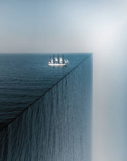 Aerial view of Sailing ship on edge of the world, Vladivostok, Russia. - AAEF13242