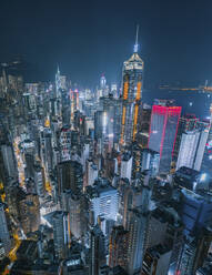 Aerial view of Central area at night on Hong Kong Island. - AAEF13256