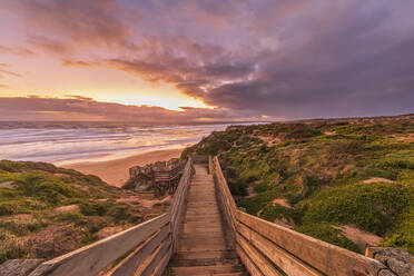Woolamai Surf Beach boardwalk at moody sunset - FOF12273