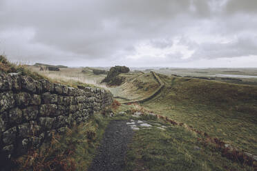 Eine endlose Landschaft entlang des Hadrianswalls im Vereinigten Königreich. - CAVF95192