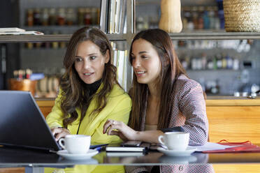 Geschäftsfrauen, die in einem Café über einen Laptop diskutieren - IFRF01243