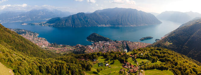 Aerial drone view of Lake Como from Narro, Tremezzina, Como, Lombardy, Italian Lakes, Italy, Europe - RHPLF20900