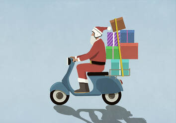Weihnachtsmann fährt Motorroller mit Geschenken - FSIF05887