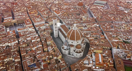 Aerial view of Santa Maria del Fiore, the main cathedral in Florence downtown, Tuscany, Italy. - AAEF13525