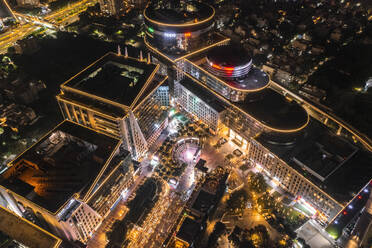 Aerial view of Gurugram downtown at night, view of illuminated building in Haryana district, India. - AAEF13535