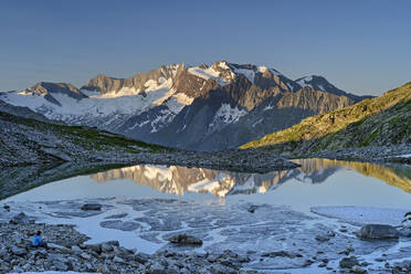 Friesenbergsee lake at dusk with Hochfeiler mountain in background - ANSF00102